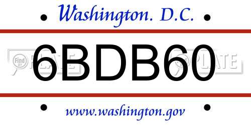 6BDB60 District Of Columbia License Plate