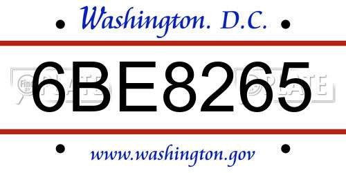 6BE8265 District Of Columbia License Plate