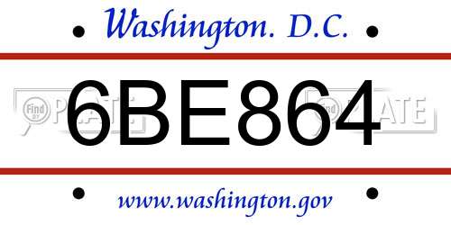6BE864 District Of Columbia License Plate