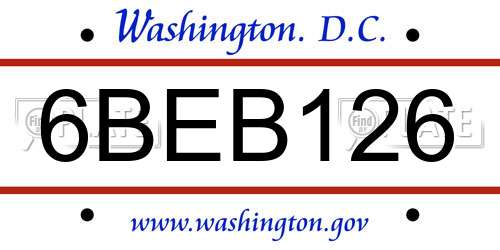 6BEB126 District Of Columbia License Plate