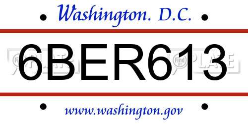 6BER613 District Of Columbia License Plate
