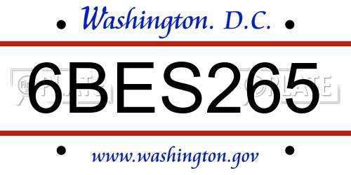 6BES265 District Of Columbia License Plate