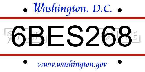 6BES268 District Of Columbia License Plate