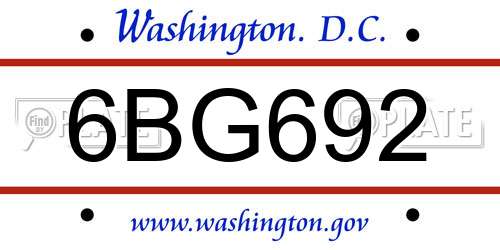 6BG692 District Of Columbia License Plate