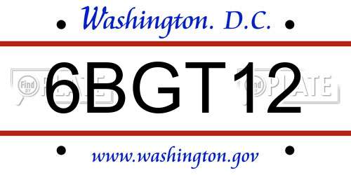 6BGT12 District Of Columbia License Plate