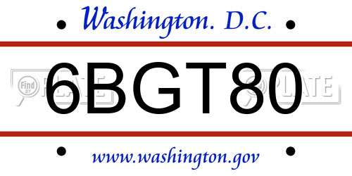 6BGT80 District Of Columbia License Plate