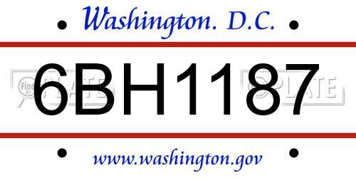 6BH1187 District Of Columbia License Plate