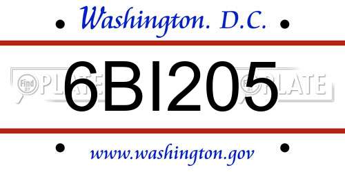 6BI205 District Of Columbia License Plate