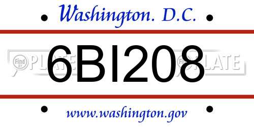6BI208 District Of Columbia License Plate
