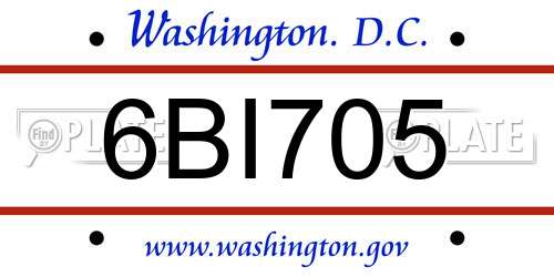 6BI705 District Of Columbia License Plate