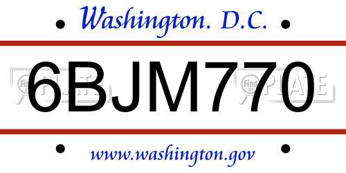 6BJM770 District Of Columbia License Plate