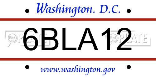 6BLA12 District Of Columbia License Plate