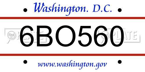 6BO560 District Of Columbia License Plate