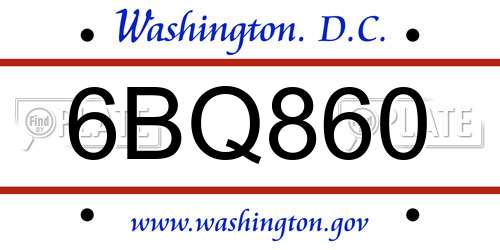 6BQ860 District Of Columbia License Plate
