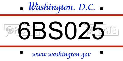 6BS025 District Of Columbia License Plate