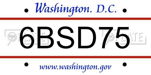 6BSD75 District Of Columbia License Plate
