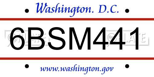6BSM441 District Of Columbia License Plate