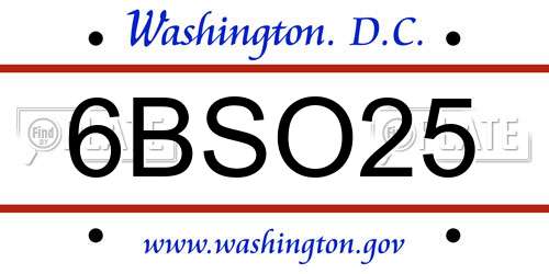 6BSO25 District Of Columbia License Plate