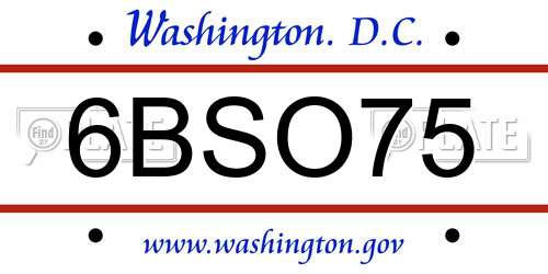 6BSO75 District Of Columbia License Plate