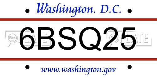 6BSQ25 District Of Columbia License Plate