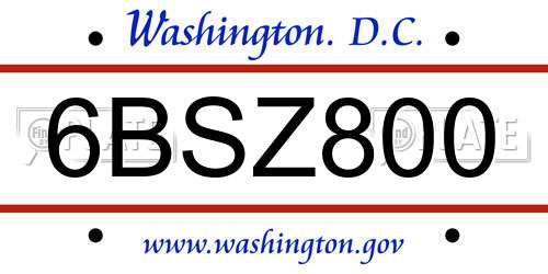 6BSZ800 District Of Columbia License Plate