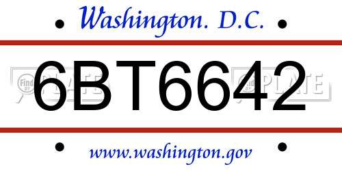 6BT6642 District Of Columbia License Plate