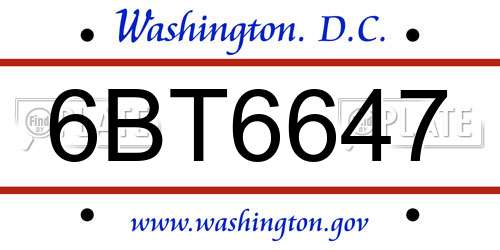 6BT6647 District Of Columbia License Plate