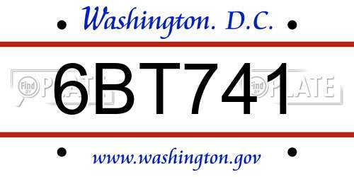 6BT741 District Of Columbia License Plate