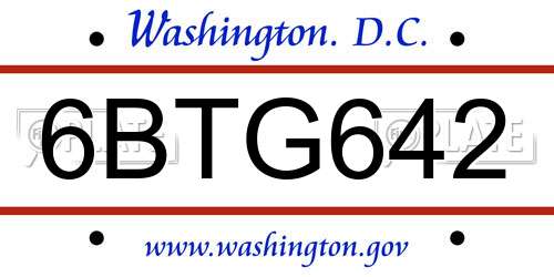 6BTG642 District Of Columbia License Plate