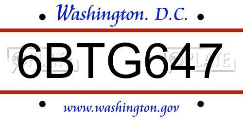 6BTG647 District Of Columbia License Plate