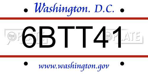 6BTT41 District Of Columbia License Plate