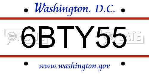 6BTY55 District Of Columbia License Plate