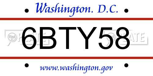 6BTY58 District Of Columbia License Plate