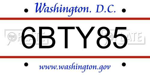 6BTY85 District Of Columbia License Plate
