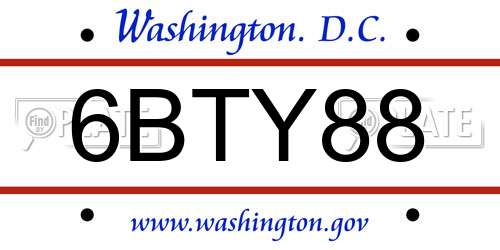 6BTY88 District Of Columbia License Plate