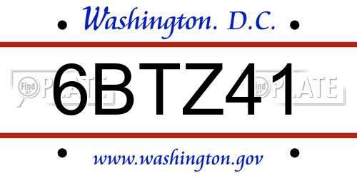 6BTZ41 District Of Columbia License Plate