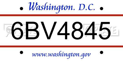 6BV4845 District Of Columbia License Plate