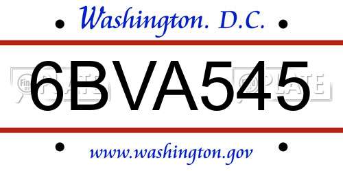 6BVA545 District Of Columbia License Plate