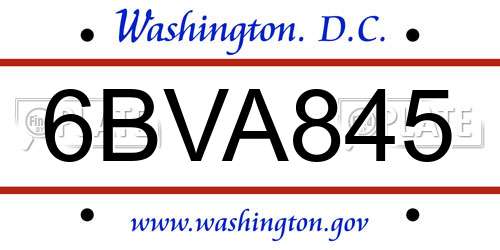 6BVA845 District Of Columbia License Plate