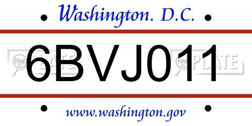 6BVJ011 District Of Columbia License Plate