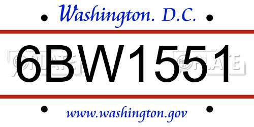 6BW1551 District Of Columbia License Plate