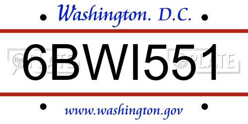 6BWI551 District Of Columbia License Plate