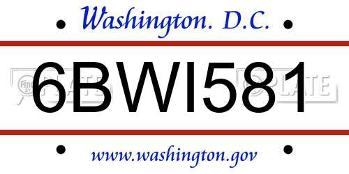 6BWI581 District Of Columbia License Plate