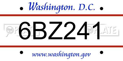6BZ241 District Of Columbia License Plate