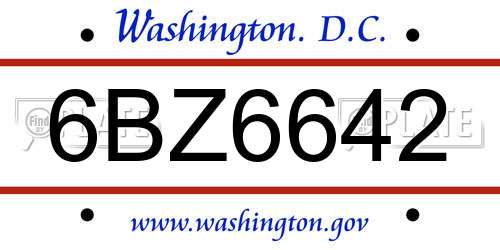 6BZ6642 District Of Columbia License Plate