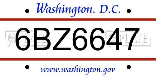 6BZ6647 District Of Columbia License Plate