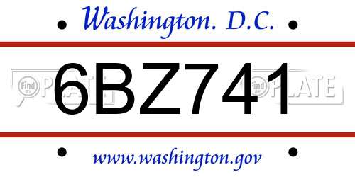 6BZ741 District Of Columbia License Plate