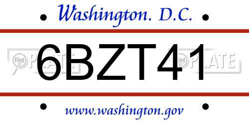 6BZT41 District Of Columbia License Plate