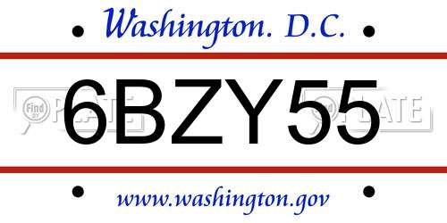 6BZY55 District Of Columbia License Plate