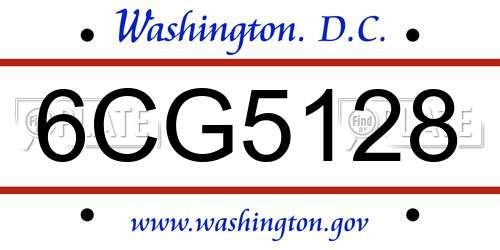 6CG5128 District Of Columbia License Plate